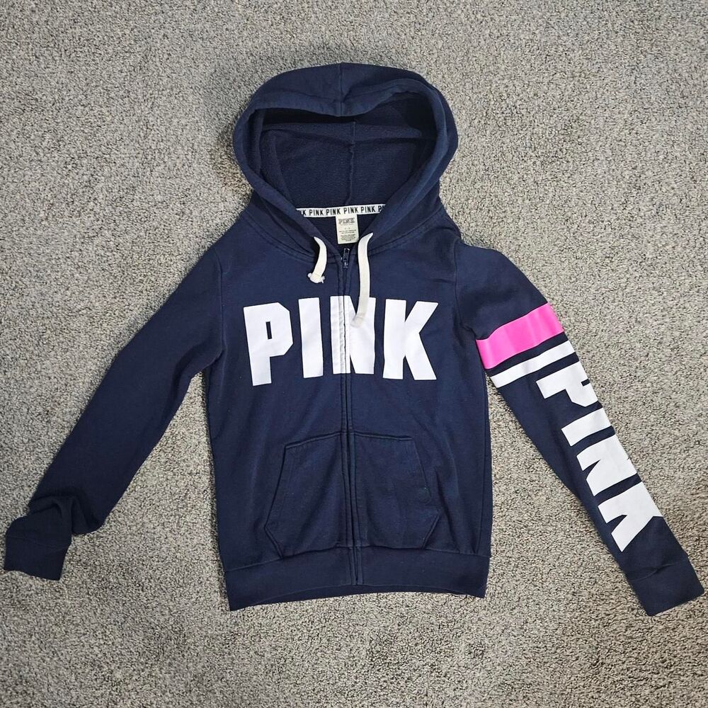 Victoria's Secret Women's Navy and Blue Hoodie